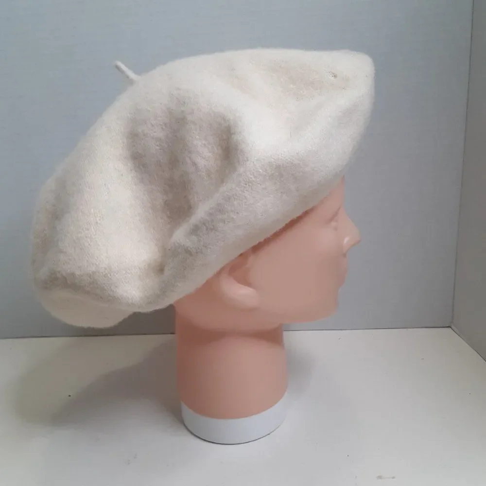Vintage Cream Wool Women's Beret Flat Hat